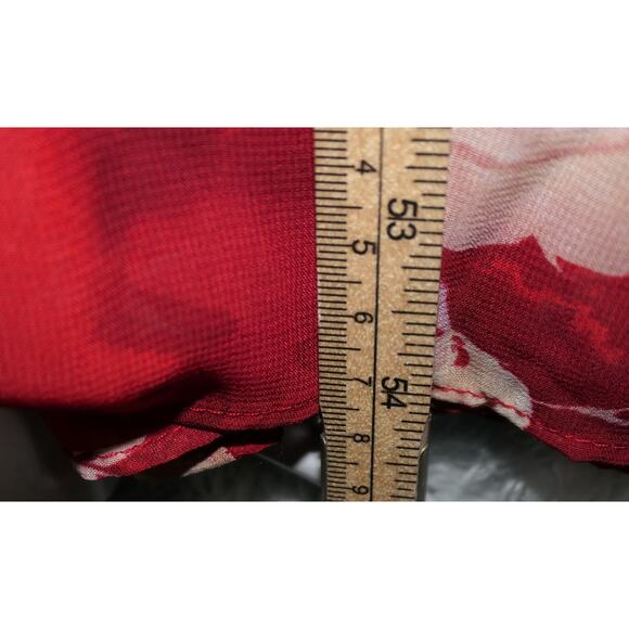 Melonie Maxi Dress Womens 10 Tall Red Floral Lined Tiered Peasant Boho - Picture 8 of 14